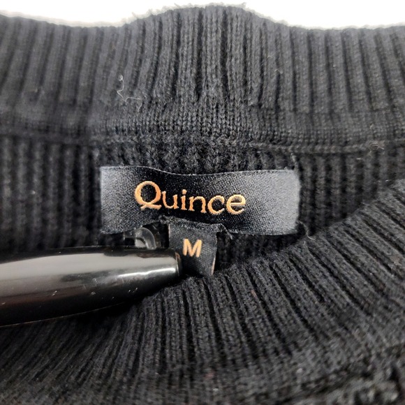 Quince Medium | Mens Black Knit Organic Cotton Cashmere Waffle Crewneck Sweater - Picture 4 of 7